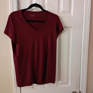 Mott And Bow  Burgundy V-Neck Short Sleeve Top